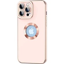 Kzy Apple iPhone 12 Pro Max Kapak Mercek Korumalı Logo Gösteren Tasarım Silikon Kılıf - Rose Gold