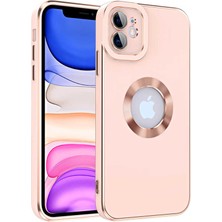 Kzy Apple iPhone 12 Kapak Mercek Korumalı Logo Gösteren Tasarım Silikon Kılıf - Rose Gold