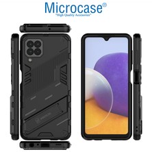 Microcase Samsung Galaxy M32 Matrix Serisi Armor Standlı Perfect Koruma Kılıf - Siyah