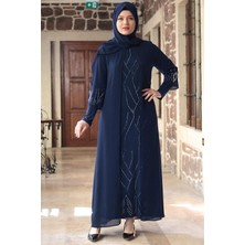 Fahima Irmak Lacivert Abiye Elbise 100% İthal Fransız Şifon Sandy Kumaş 4 Mevsim Kullanım