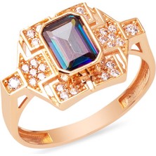 Bilezikci Mavi Baget Taşlı Rose Altın Yüzük