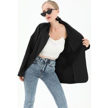 Vapur Düşük Omuz Kemerli Atlas Kumaş Blazer Ceket - Siyah