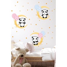 Msticker Ayda Oynayan Sevimli Pandalar ve Yıldızlar Sticker Seti, Cam Duvar Dekorasyon Sticker