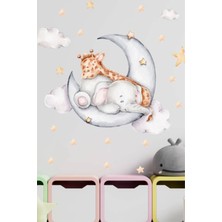 Msticker Ayda Uyuyan Zürafa ve Fil ,yıldız ve Bulutlu Sticker Seti Çocuk Bebek Odası Sticker