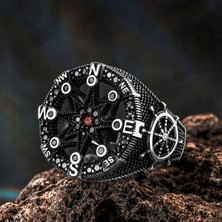 Takılingo 925 Ayar Gümüş Mikro Taşlı Çapa Dümen Pusula Tasarım Erkek Yüzük