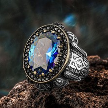 Takılingo 925 Ayar Gümüş Mavi Topaz Taşlı Kubbe Tasarımlı Erkek Yüzük