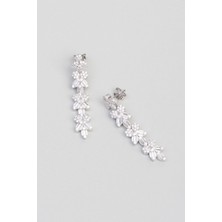 So CHIC Gelin Çiçeği 18 Ayar Beyaz Altın Kaplama Gümüş Baget Küpe