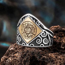 Takılingo 925 Ayar Gümüş Ayarlanabilir Süleyman Mührü Erkek Yüzük