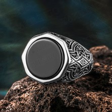 Takılingo 925 Ayar Gümüş Octagonal Siyah Oniks Taşlı Erkek Yüzük