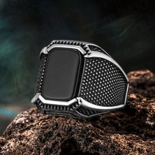 Takılingo 925 Ayar Gümüş Siyah Oniks Taşlı Sade Erkek Yüzük