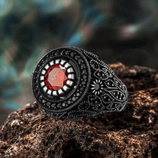 Takılingo 925 Ayar Gümüş Kırmızı Siyah Zirkon Taşlı Usta Işi Erkek Yüzük