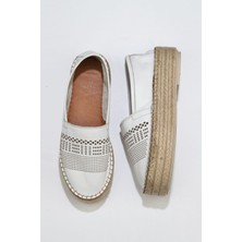 Bueno Shoes Beyaz Deri Kadın Espadril Babet