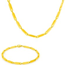 Trend Collection Erkek Sarı Çelik Kolye Bileklik Seti