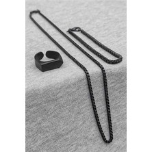 Trend Collection Üçgen Mat Siyah Ayarlanabilir Yüzük Küp Bileklik ve Kolye Set