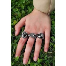 Trend Collection Unisex Gümüş Kaplama Ayarlanabilir Yüzük Set