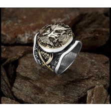 Takıfest Zülfikar Kılıcı Motifli Üzeri Çift Başlı Kartal Gümüş Yüzük