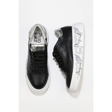 Bueno Shoes Siyah Gümüş Deri Kadın Sneakers