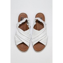 Bueno Shoes Beyaz Deri Kadın Düz Sandalet