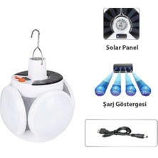 Hubstein Solar Güneş Enerji ve USB Sarjlı 5 Kanatlı Bahçe Aydınlatma LED Askılı Pratik Kamp Lamba