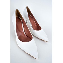 Modabuymus Candy Beyaz Kısa Topuklu Stiletto Ayakkabı