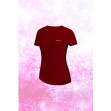 Poseidon Storm Büyük Beden Kadın Bordo Dri-Fit Kumaş Yürüyüş ve Koşu Için Konforlu  Sıfır Yaka T-Shirt  (4XL-10XL)