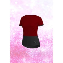 Poseidon Storm Büyük Bedenkadın Bordo Dri-Fit Kumaş Baskısız Yuvarlak Yaka Kısa Kol T-Shirt  (4XL-10XL)