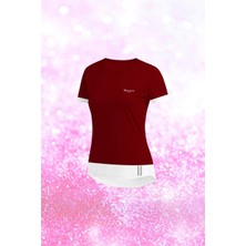 Poseidon Storm Büyük Beden Kadın Bordo Dri-Fit Kumaş Konforlu  Sıfır Yaka Tshirt     (4XL-10XL)