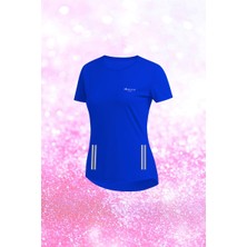 Poseidon Storm Kadın Mavi Dri-Fit Kumaş Yürüyüş ve Koşu Için Konforlu  Sıfır Yaka T-Shirt  S-3xl