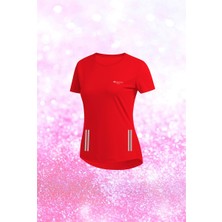 Poseidon Storm Kadın Kırmızı Dri-Fit Kumaş Baskısız Günlük Rahat T-Shirt    S-3xl