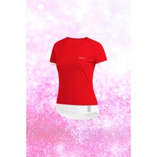 Poseidon Storm Oversize Kadın Kırmızı Dri-Fit Kumaş Bisiklet Yaka Kısa Kol Günlük Rahat T-Shirt     (4XL-10XL)