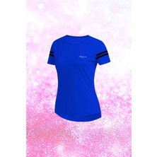 Poseidon Storm Oversize Kadın Mavi Dri-Fit Kumaş Yuvarlak Yaka  Şık Konforlu Tshirt    (4XL-10XL)