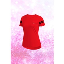 Poseidon Storm Büyük Beden Kadın Kırmızı Dri-Fit Kumaş Düz Yuvarlak Yaka Kısa Kol Konforlu T-Shirt  (4XL-10XL)