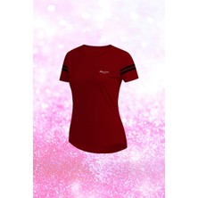 Poseidon Storm Büyük Beden Kadın Bordo Dri-Fit Kumaş Baskısız Yuvarlak Yaka Kısa Kol Tshirt     (4XL-10XL)