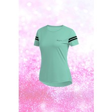 Poseidon Storm Büyük Beden Kadın Su Yeşili Dri-Fit Kumaş Baskısız Yuvarlak Yaka Kısa Kol T-Shirt  (4XL-10XL)