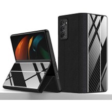 Galaxy Z Fold 2 Kılıf Stant Özellikli Kamera Korumalı Suni Deri ve Temperli Cam Yüzey Toria Case