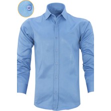 Varetta İndigo Uzun Kol Düz Pamuklu Slim Fit Erkek Gömlek