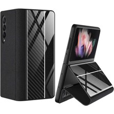 Galaxy Z Fold 3 Kılıf Stant Özellikli Kamera Korumalı Suni Deri ve Temperli Cam Yüzey Toria Case