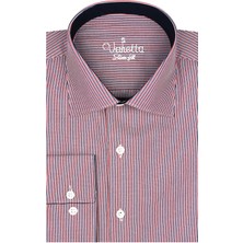Varetta Erkek Kırmızı Slim Fit Çizgili Uzun Kollu Gömlek