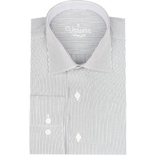 Varetta Erkek Gri Slim Fit Çizgili Uzun Kollu Gömlek