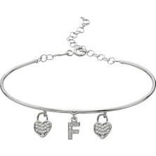 Argentum Concept 925 Ayar Gümüş Kalpli F Harfi Kelepçe Bileklik - 45092300