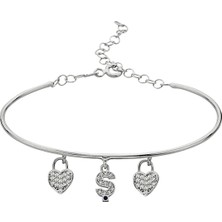 Argentum Concept 925 Ayar Gümüş Kalpli Ş Harfi Kelepçe Bileklik - 45094000