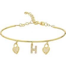 Argentum Concept 18k Altın Kaplamalı 925 Ayar Gümüş Kalpli H Harfi Kelepçe Bileklik - 45092501