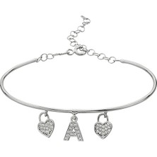 Argentum Concept 925 Ayar Gümüş Kalpli A Harfi Kelepçe Bileklik - 45091700