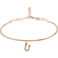 Argentum Concept 925 Ayar Gümüş Rose Ü Harfi Kelepçe Bileklik - 45089601