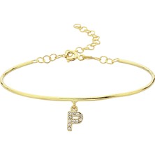 Argentum Concept 18k Altın Kaplamalı 925 Ayar Gümüş P Harfi Kelepçe Bileklik - 45089002