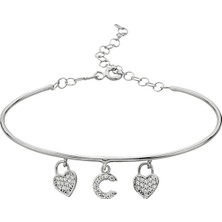 Argentum Concept 18k Altın Kaplamalı 925 Ayar Gümüş Kalpli C Harfi Kelepçe Bileklik - 45091901