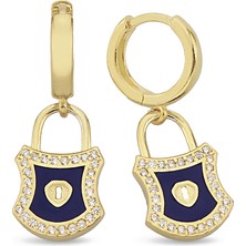 Argentum Concept 18k Altın Kaplamalı 925 Ayar Gümüş Mineli Kilit Biçimli Küpe - 12103101