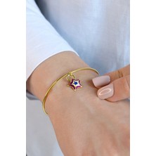 Argentum Concept 18k Altın Kaplamalı 925 Ayar Gümüş Mineli Yıldız Figürlü Kelepçe Bileklik - 45087101