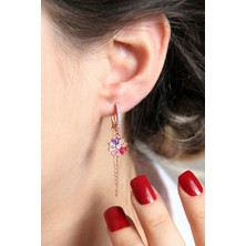 Argentum Concept 925 Ayar Gümüş Rose Baget Taşlı Çiçek Figürlü Küpe - 12104901