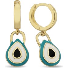 Argentum Concept 18k Altın Kaplamalı 925 Ayar Gümüş Damla Biçimli Mineli Nazar Küpe - 12102602